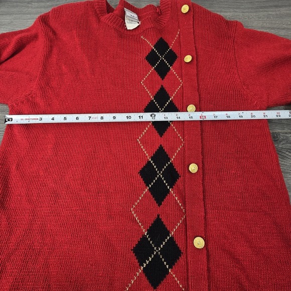 Vintage Jantzen Sweater Womens L Red Argyle Long Sleeve Button Accents - Picture 3 of 12